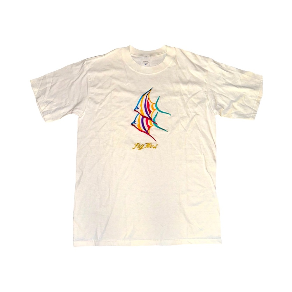 True Vintage 90’s “Key West” Embroidered White T-Shirt: Medium: Deadstock